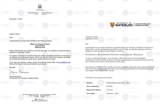 加拿大硕士|211计算机学子双斩加拿大Top名校！滑铁卢+渥太华录取！