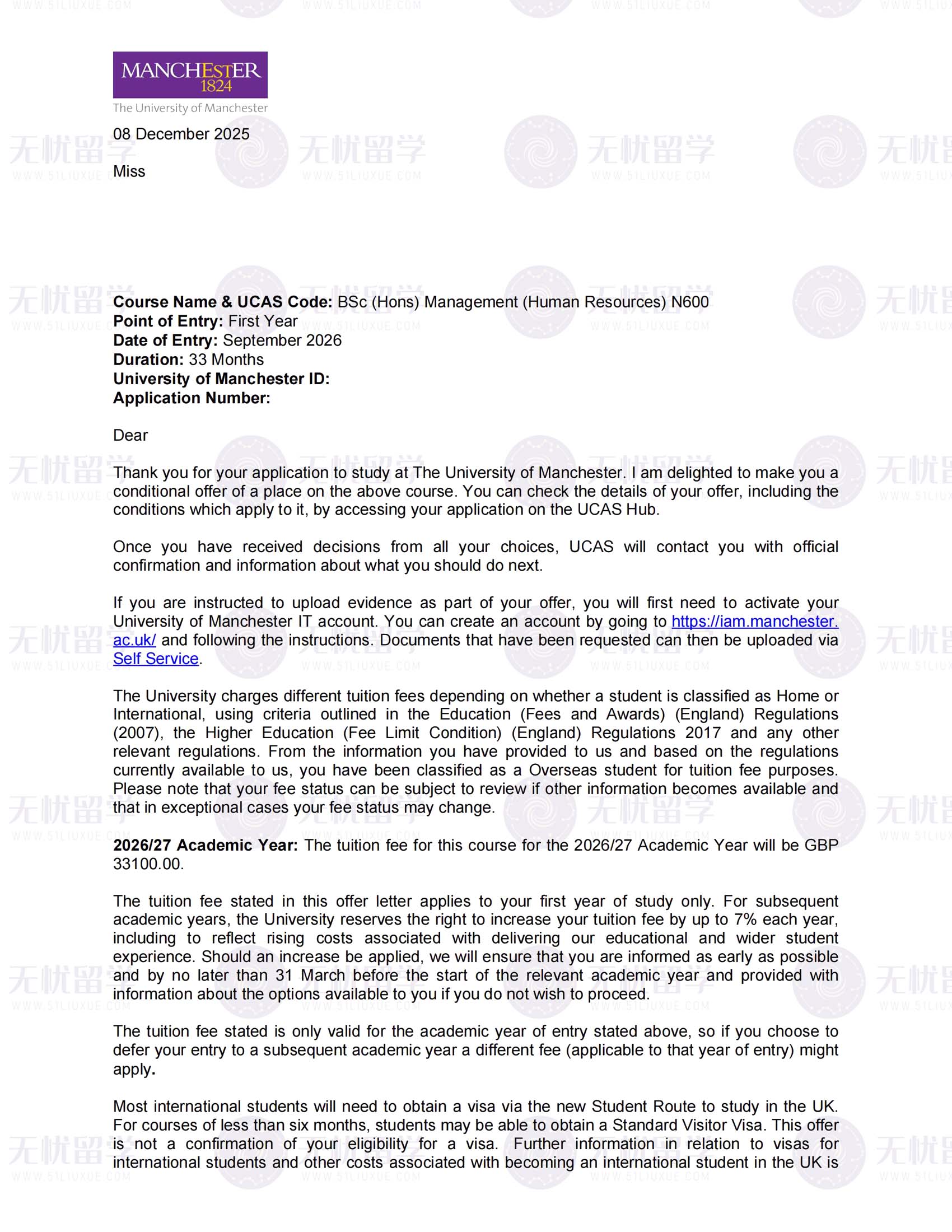 高分A-Level喜报！无忧留学助力26Fall国际生斩获曼大本科录取！