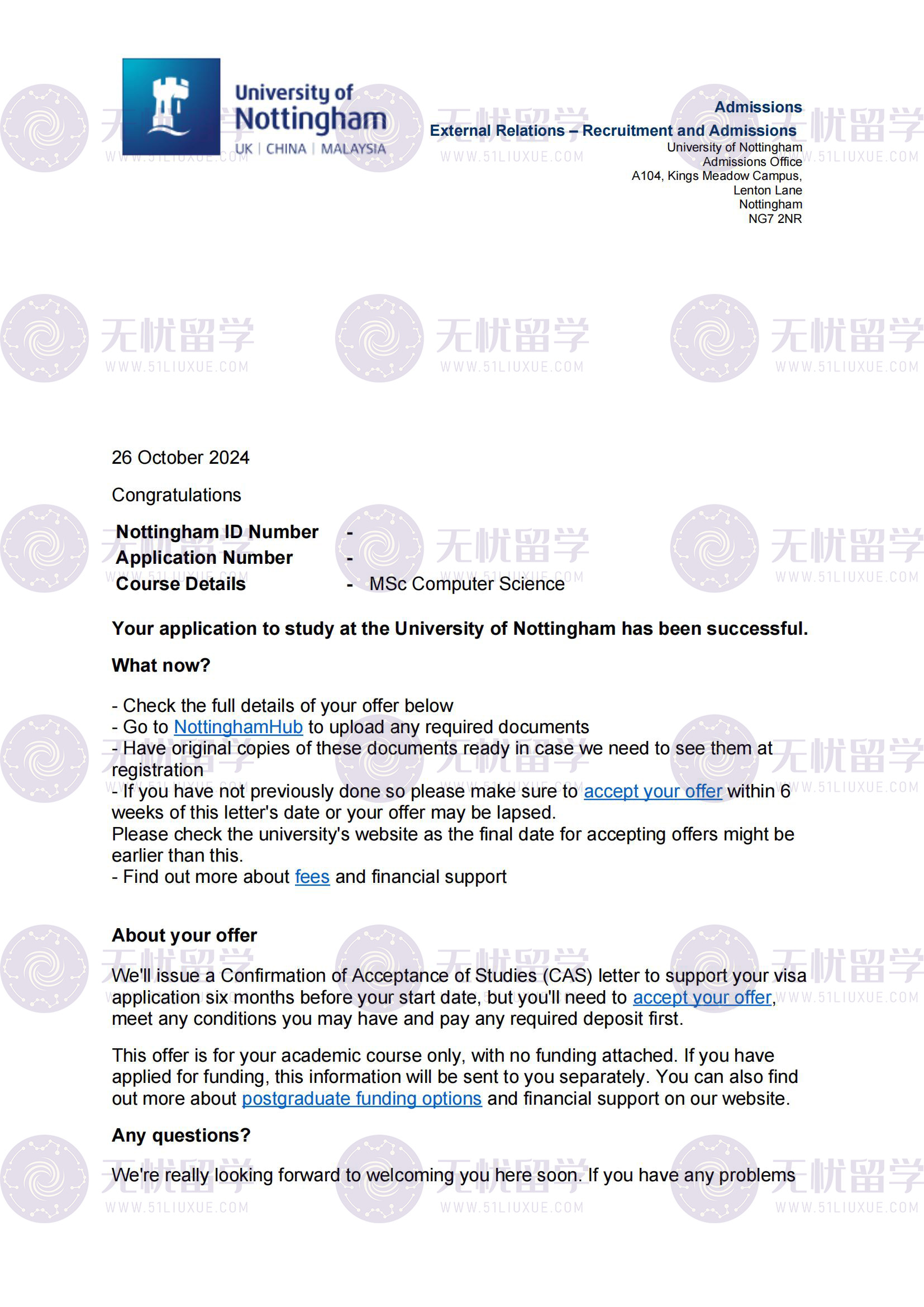 25fall英硕申请复盘：从药学跨申诺丁汉CS，看无忧留学如何破局！