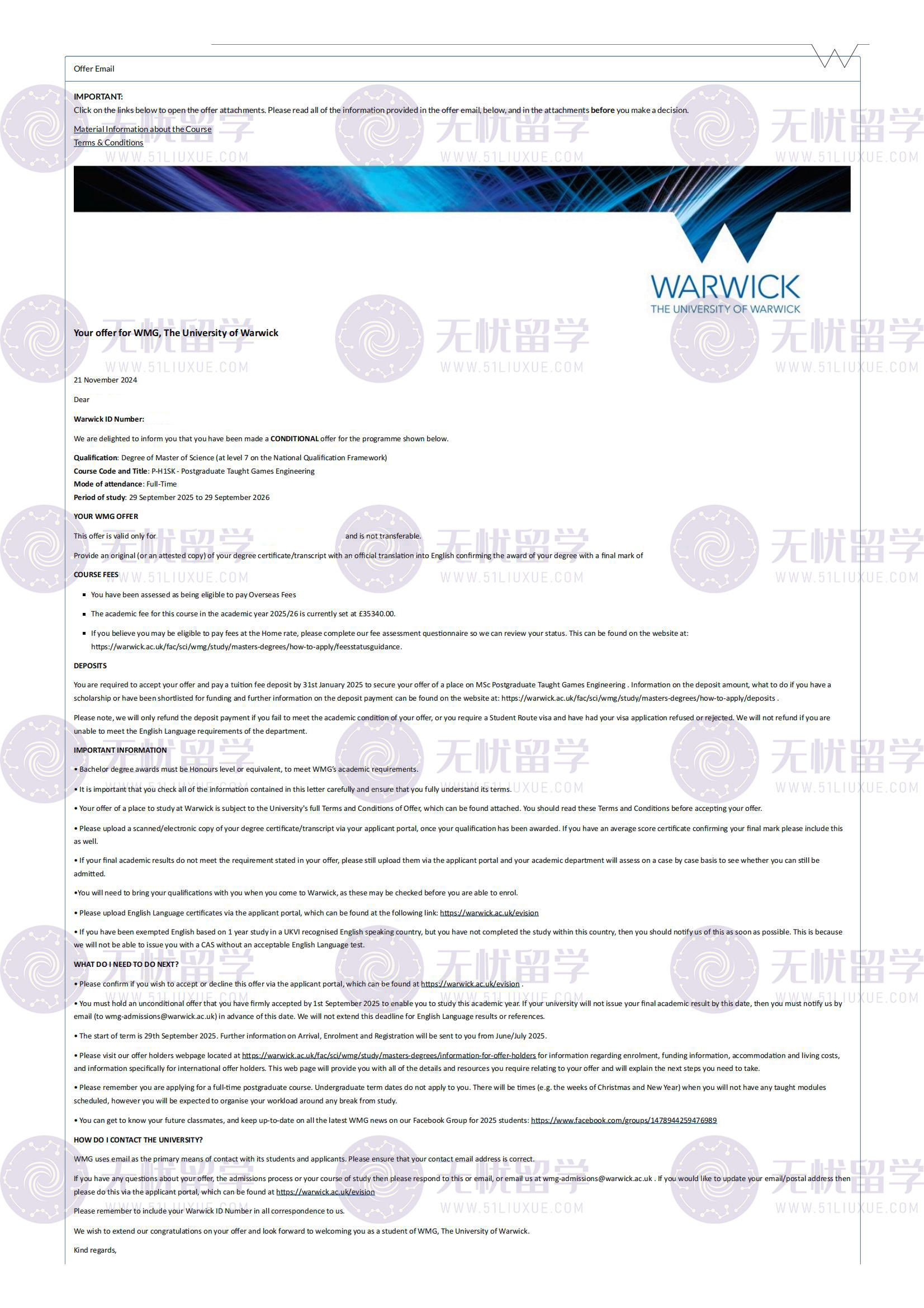 25fall英国硕士申请选题复盘：精准定位+专业护航，圆梦华威大学！