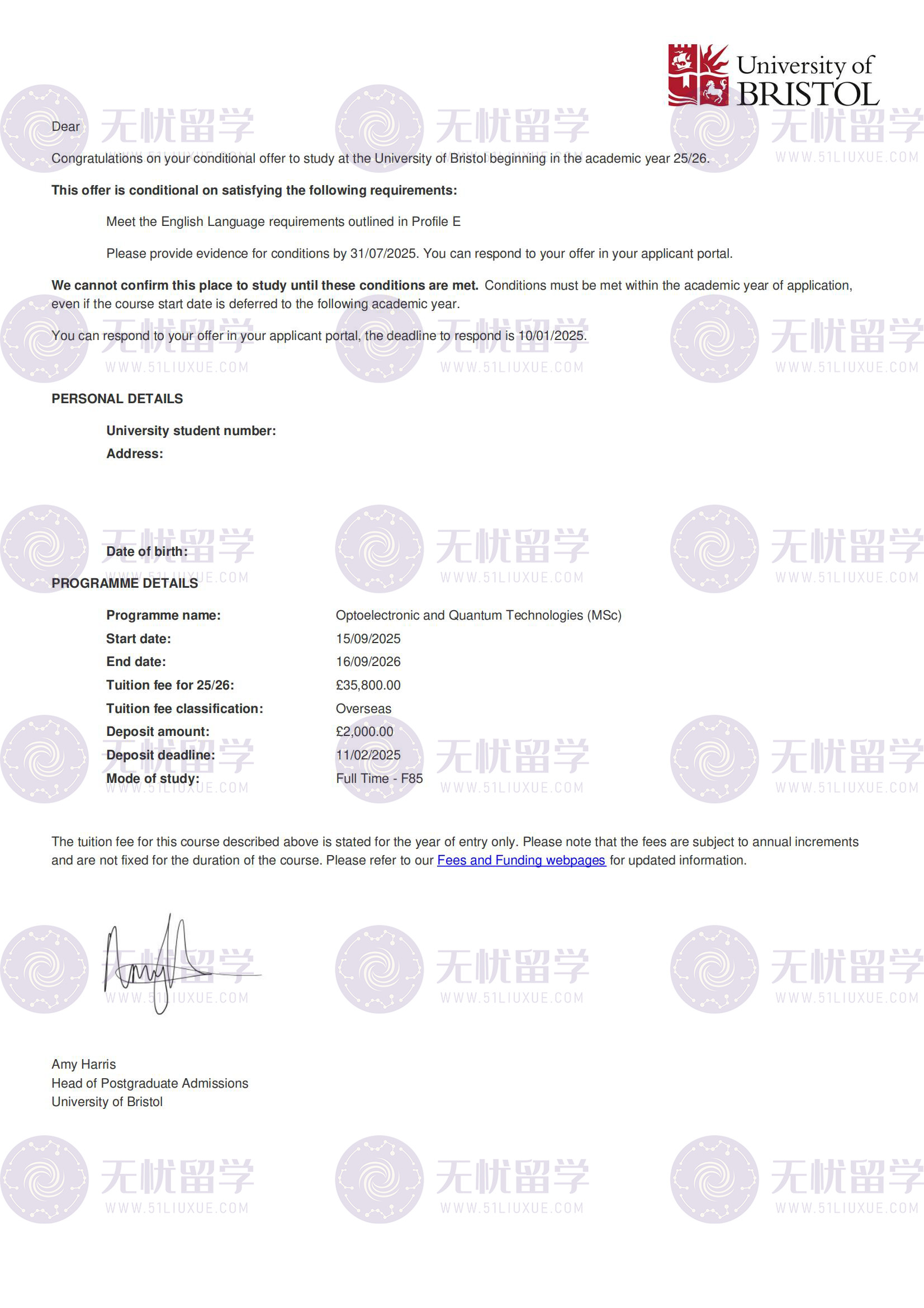 25fall英国硕士申请复盘：GPA3.2逆袭布里斯托，无忧留学破局申请困境！